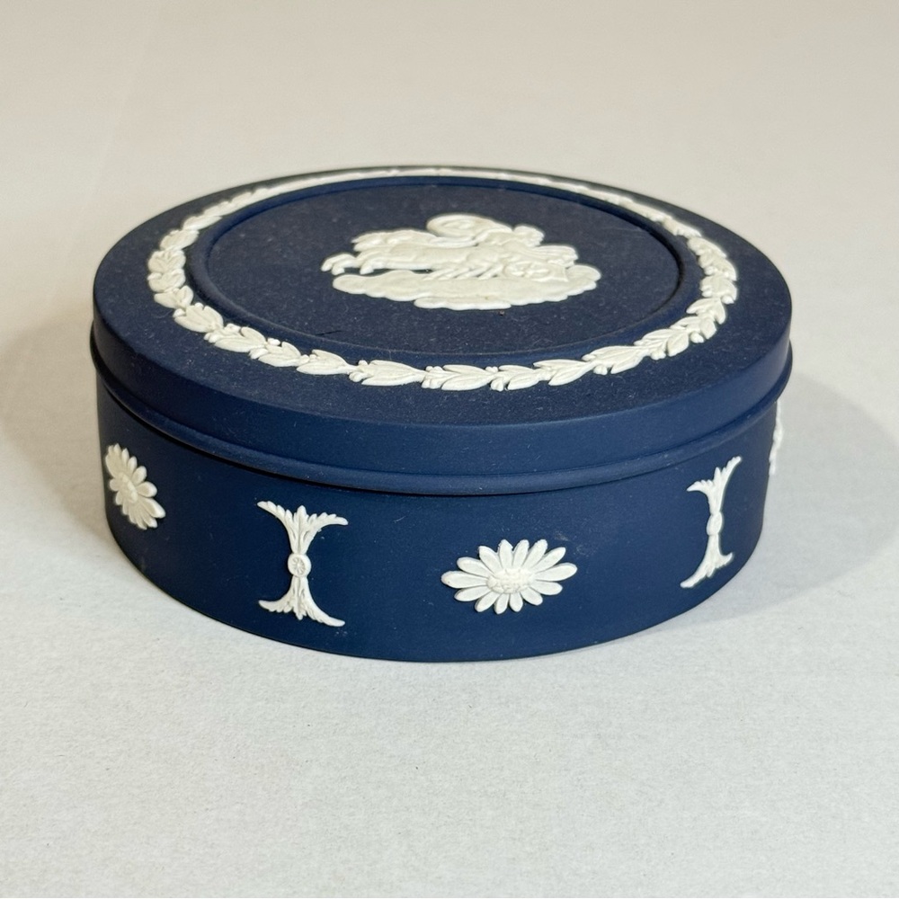 Wedgwood Dark Blue and White 4” Decorative Round Box